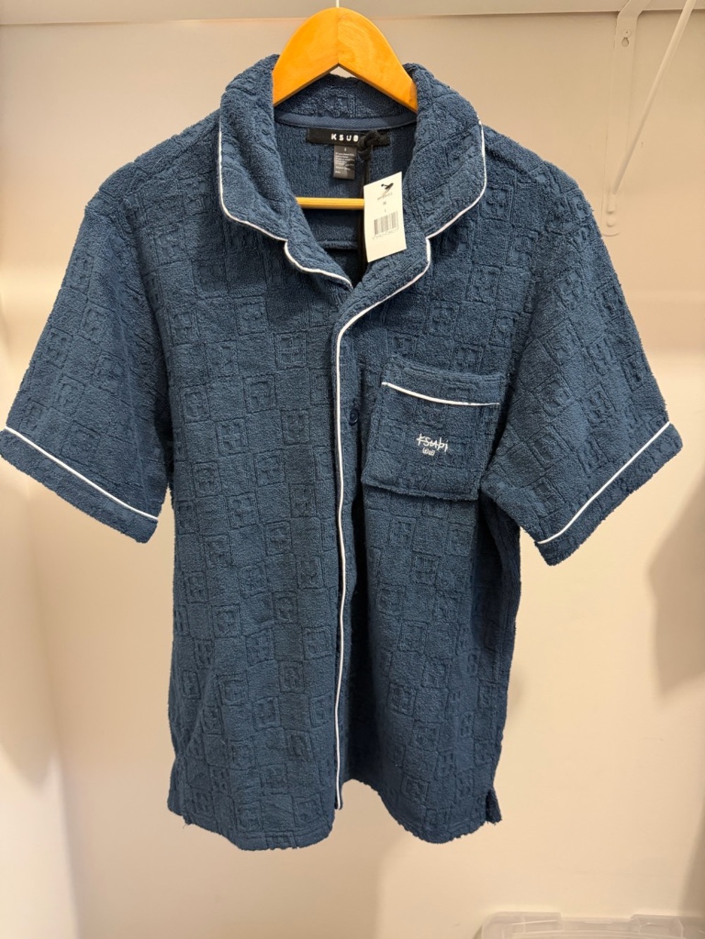 Ksubi Navy Lounge SS Resort Terry Short-Sleeve Button-Down Shirt